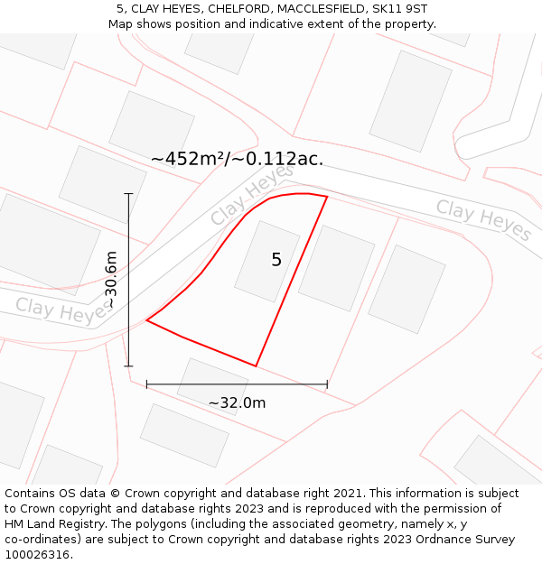 5, CLAY HEYES, CHELFORD, MACCLESFIELD, SK11 9ST: Plot and title map