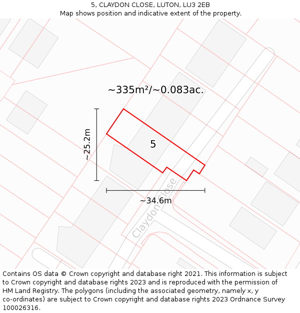 5, CLAYDON CLOSE, LUTON, LU3 2EB: Plot and title map