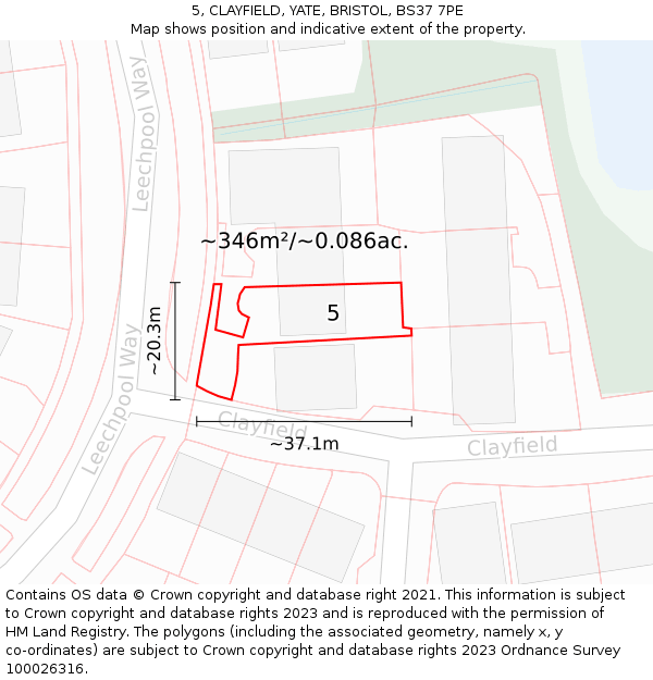 5, CLAYFIELD, YATE, BRISTOL, BS37 7PE: Plot and title map