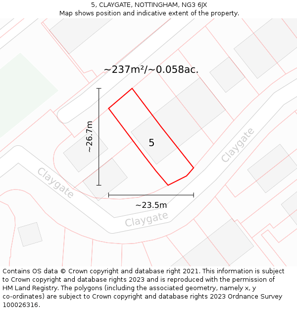 5, CLAYGATE, NOTTINGHAM, NG3 6JX: Plot and title map