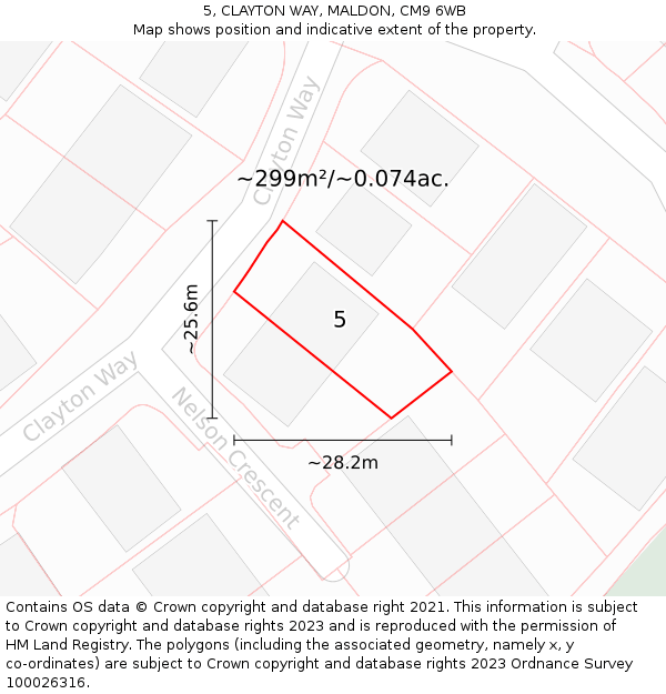 5, CLAYTON WAY, MALDON, CM9 6WB: Plot and title map