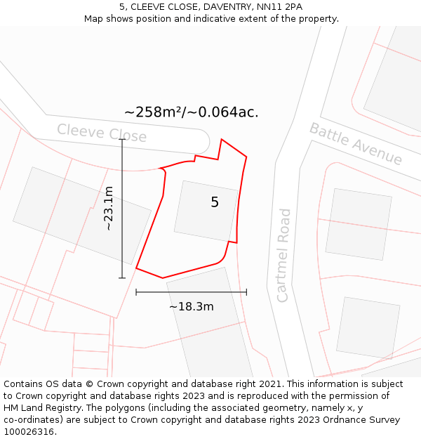 5, CLEEVE CLOSE, DAVENTRY, NN11 2PA: Plot and title map