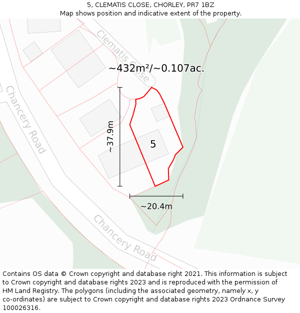 5, CLEMATIS CLOSE, CHORLEY, PR7 1BZ: Plot and title map