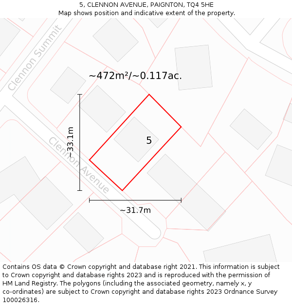 5, CLENNON AVENUE, PAIGNTON, TQ4 5HE: Plot and title map