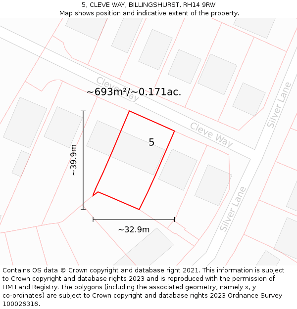 5, CLEVE WAY, BILLINGSHURST, RH14 9RW: Plot and title map