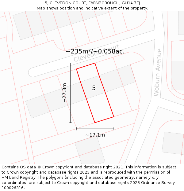 5, CLEVEDON COURT, FARNBOROUGH, GU14 7EJ: Plot and title map