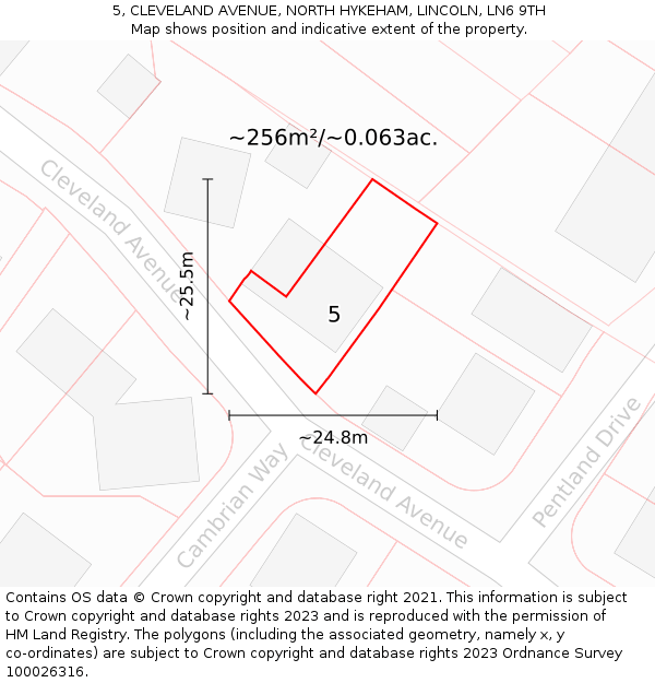 5, CLEVELAND AVENUE, NORTH HYKEHAM, LINCOLN, LN6 9TH: Plot and title map