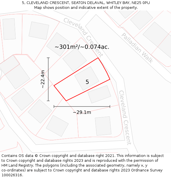 5, CLEVELAND CRESCENT, SEATON DELAVAL, WHITLEY BAY, NE25 0PU: Plot and title map