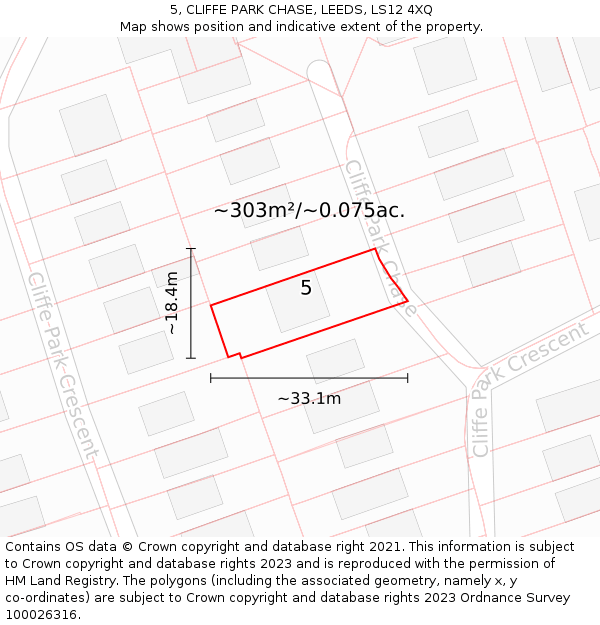 5, CLIFFE PARK CHASE, LEEDS, LS12 4XQ: Plot and title map