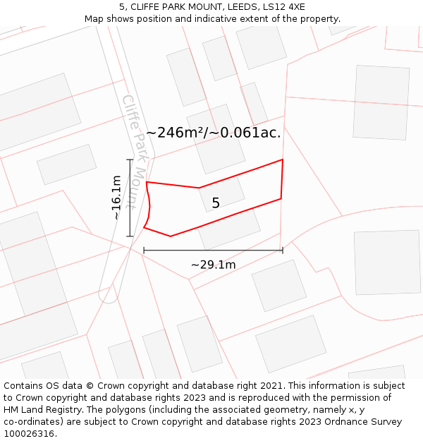 5, CLIFFE PARK MOUNT, LEEDS, LS12 4XE: Plot and title map