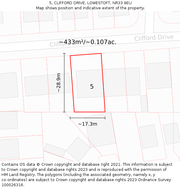 5, CLIFFORD DRIVE, LOWESTOFT, NR33 9EU: Plot and title map