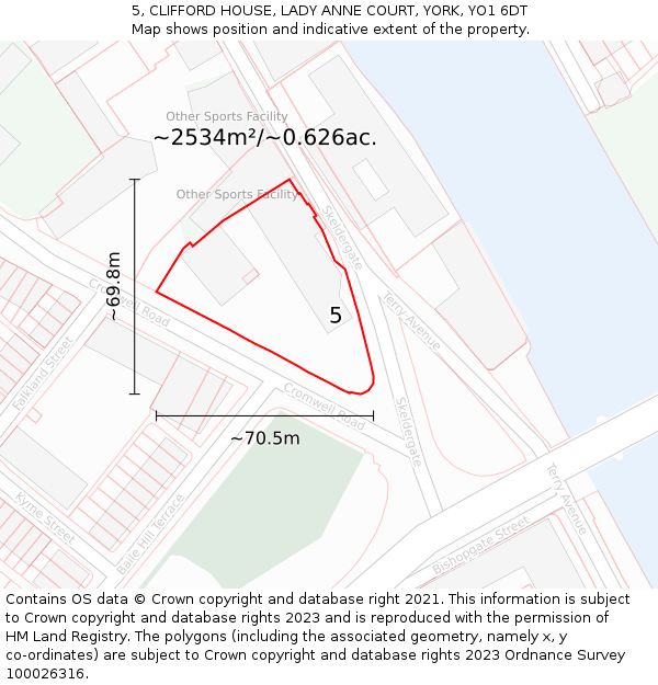 5, CLIFFORD HOUSE, LADY ANNE COURT, YORK, YO1 6DT: Plot and title map
