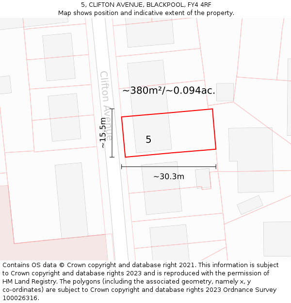 5, CLIFTON AVENUE, BLACKPOOL, FY4 4RF: Plot and title map