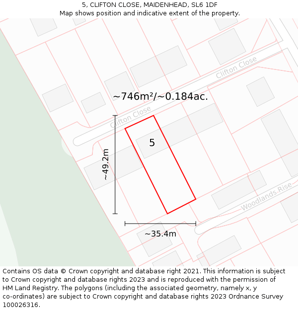 5, CLIFTON CLOSE, MAIDENHEAD, SL6 1DF: Plot and title map