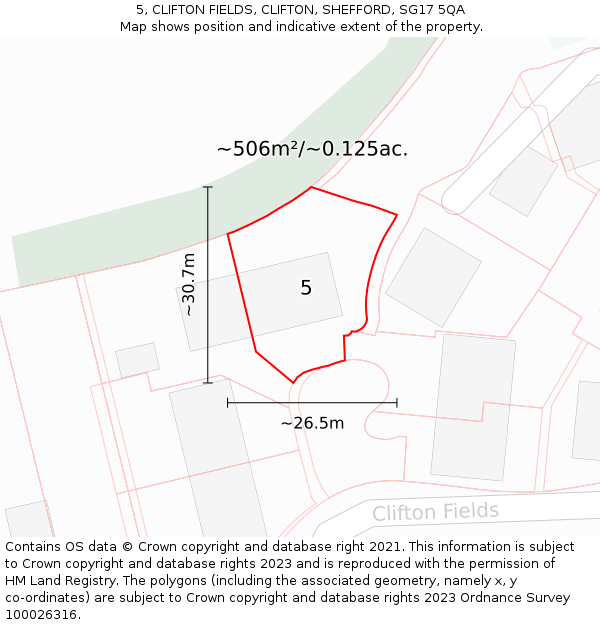 5, CLIFTON FIELDS, CLIFTON, SHEFFORD, SG17 5QA: Plot and title map