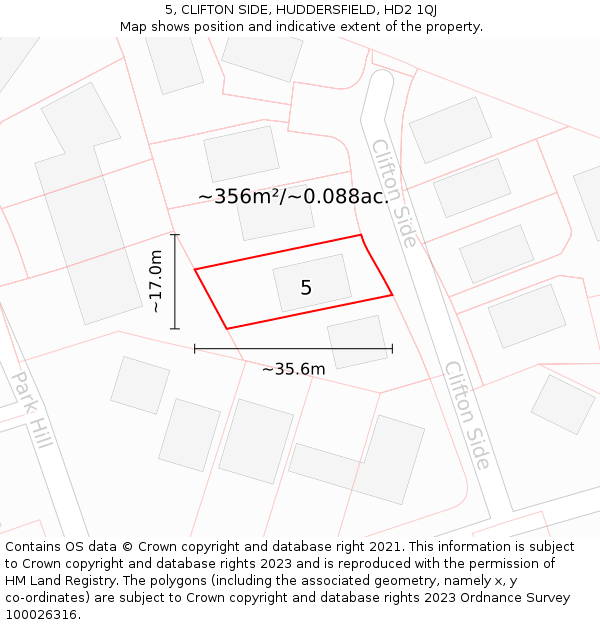 5, CLIFTON SIDE, HUDDERSFIELD, HD2 1QJ: Plot and title map