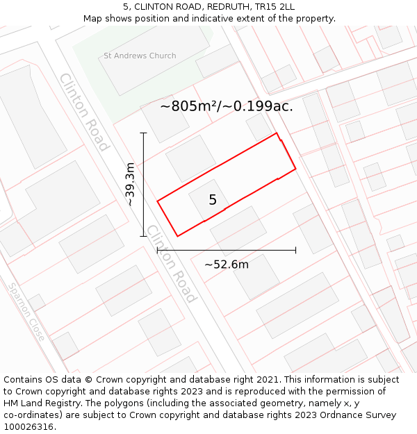 5, CLINTON ROAD, REDRUTH, TR15 2LL: Plot and title map