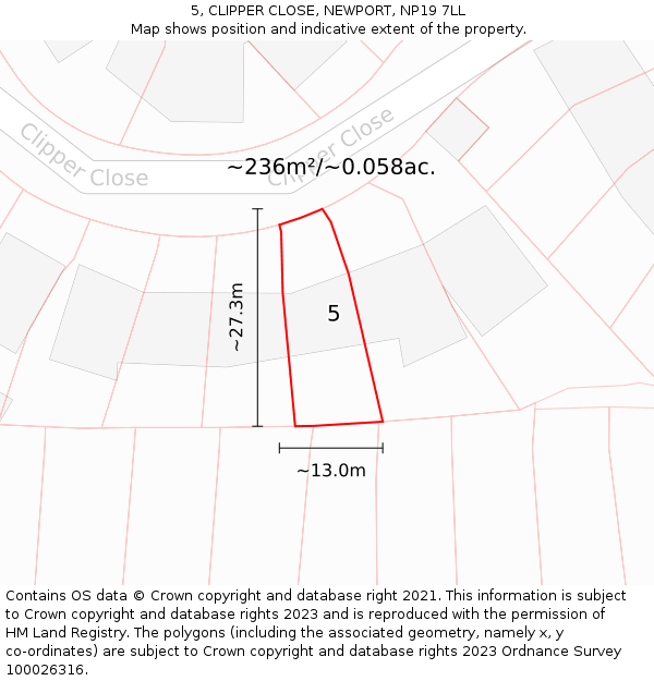 5, CLIPPER CLOSE, NEWPORT, NP19 7LL: Plot and title map