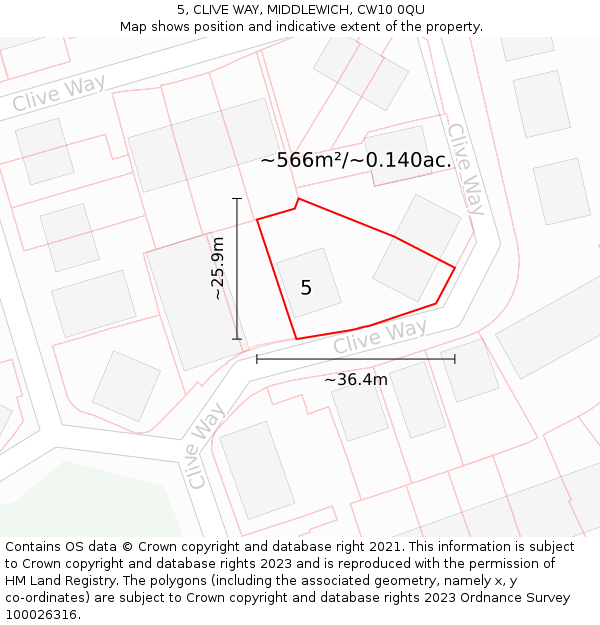 5, CLIVE WAY, MIDDLEWICH, CW10 0QU: Plot and title map