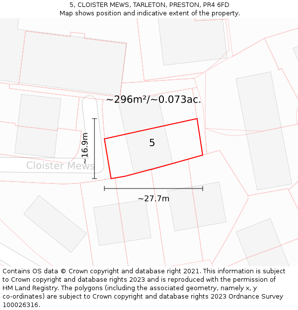 5, CLOISTER MEWS, TARLETON, PRESTON, PR4 6FD: Plot and title map