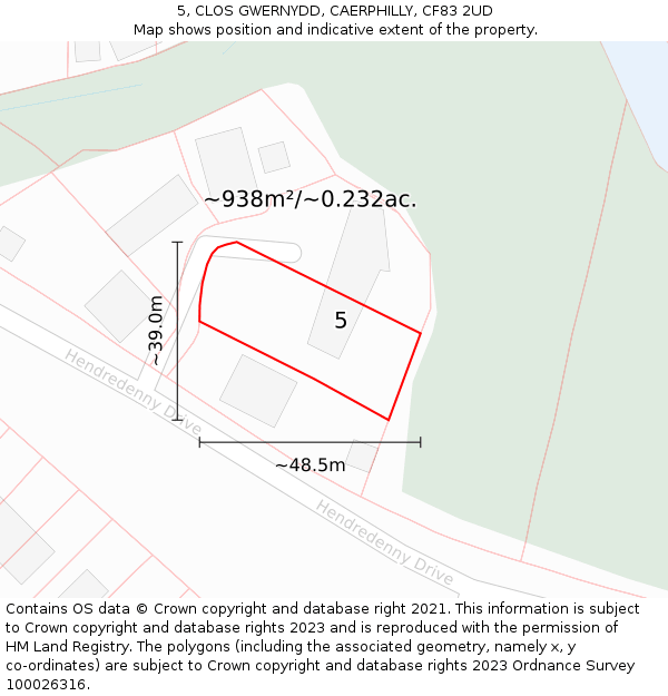 5, CLOS GWERNYDD, CAERPHILLY, CF83 2UD: Plot and title map
