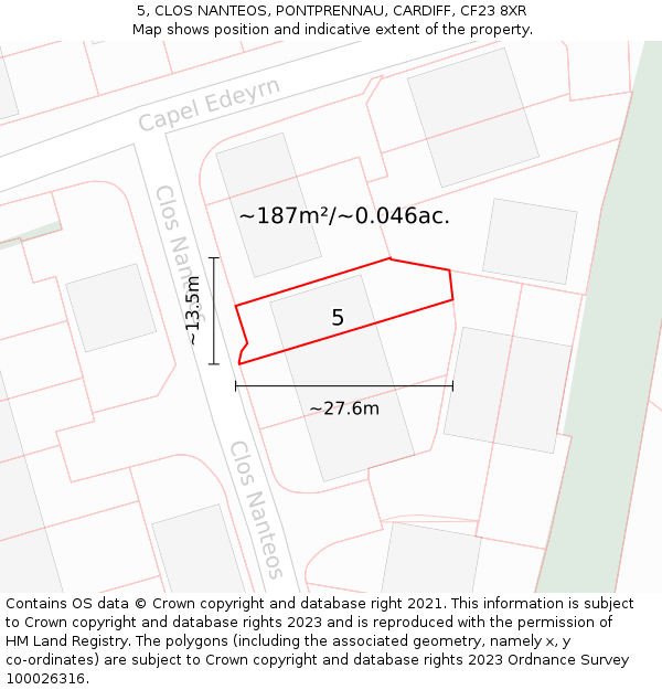 5, CLOS NANTEOS, PONTPRENNAU, CARDIFF, CF23 8XR: Plot and title map