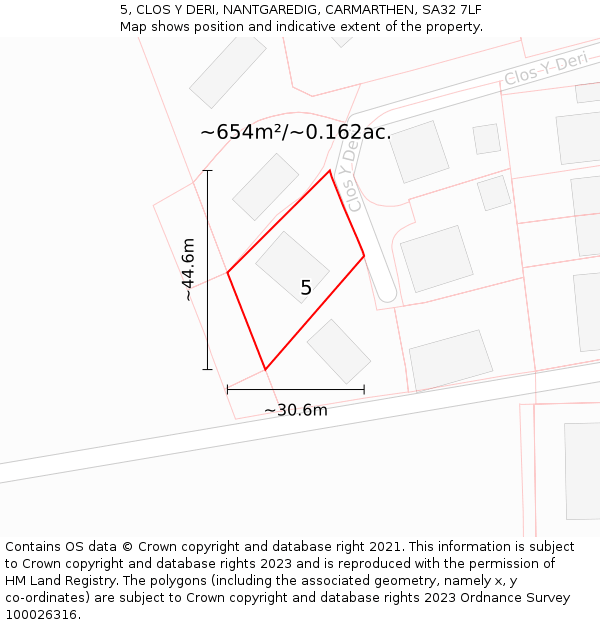 5, CLOS Y DERI, NANTGAREDIG, CARMARTHEN, SA32 7LF: Plot and title map