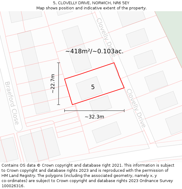 5, CLOVELLY DRIVE, NORWICH, NR6 5EY: Plot and title map