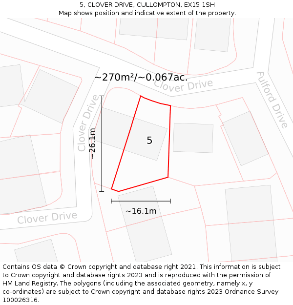 5, CLOVER DRIVE, CULLOMPTON, EX15 1SH: Plot and title map