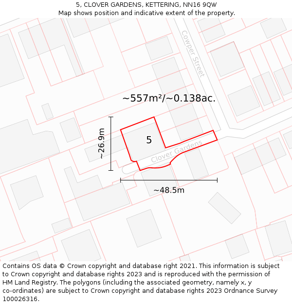 5, CLOVER GARDENS, KETTERING, NN16 9QW: Plot and title map