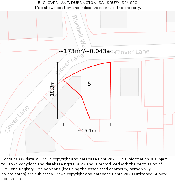 5, CLOVER LANE, DURRINGTON, SALISBURY, SP4 8FG: Plot and title map