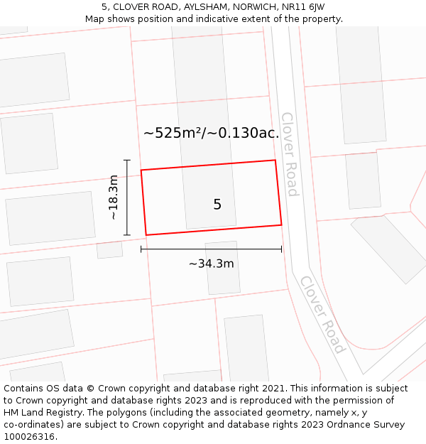 5, CLOVER ROAD, AYLSHAM, NORWICH, NR11 6JW: Plot and title map
