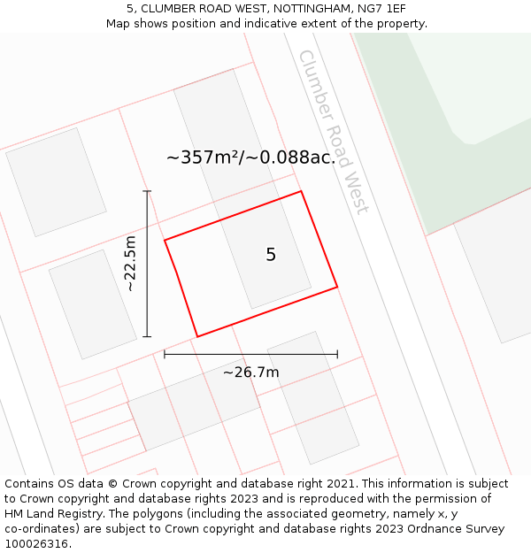 5, CLUMBER ROAD WEST, NOTTINGHAM, NG7 1EF: Plot and title map