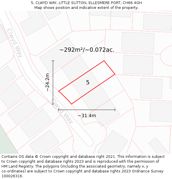 5, CLWYD WAY, LITTLE SUTTON, ELLESMERE PORT, CH66 4GH: Plot and title map