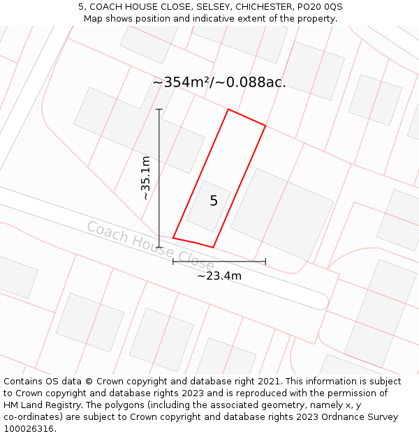 5, COACH HOUSE CLOSE, SELSEY, CHICHESTER, PO20 0QS: Plot and title map