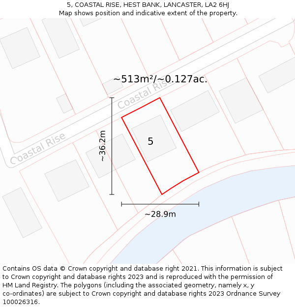 5, COASTAL RISE, HEST BANK, LANCASTER, LA2 6HJ: Plot and title map