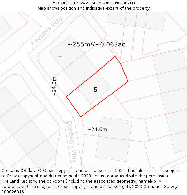 5, COBBLERS WAY, SLEAFORD, NG34 7FB: Plot and title map