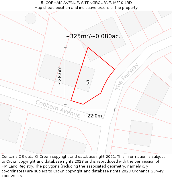5, COBHAM AVENUE, SITTINGBOURNE, ME10 4RD: Plot and title map