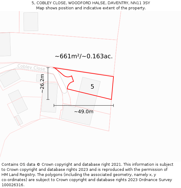 5, COBLEY CLOSE, WOODFORD HALSE, DAVENTRY, NN11 3SY: Plot and title map