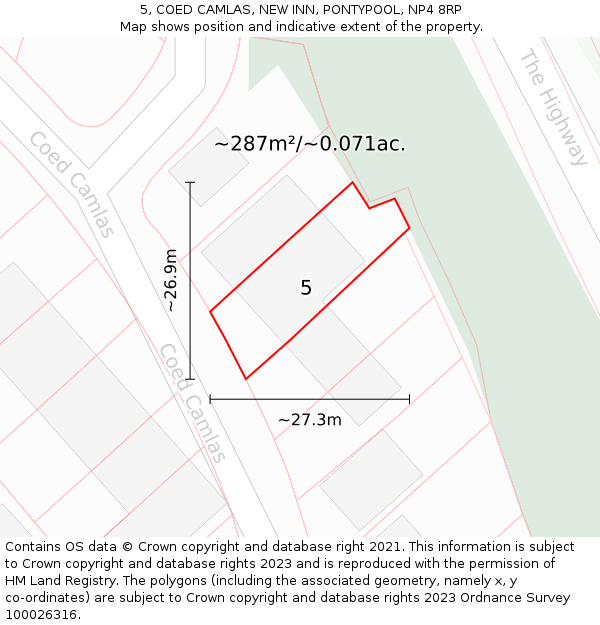 5, COED CAMLAS, NEW INN, PONTYPOOL, NP4 8RP: Plot and title map