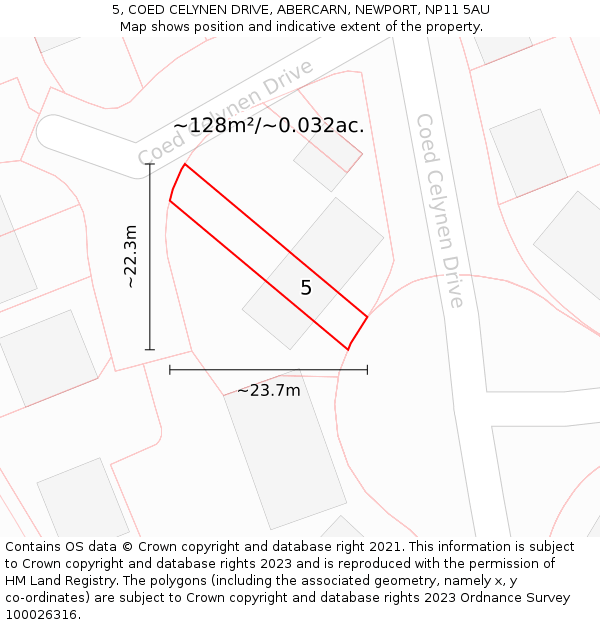 5, COED CELYNEN DRIVE, ABERCARN, NEWPORT, NP11 5AU: Plot and title map
