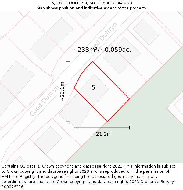 5, COED DUFFRYN, ABERDARE, CF44 0DB: Plot and title map