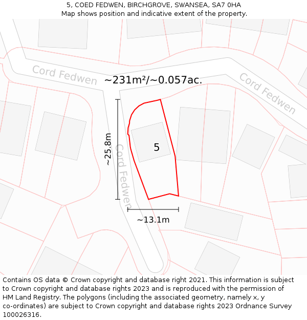 5, COED FEDWEN, BIRCHGROVE, SWANSEA, SA7 0HA: Plot and title map