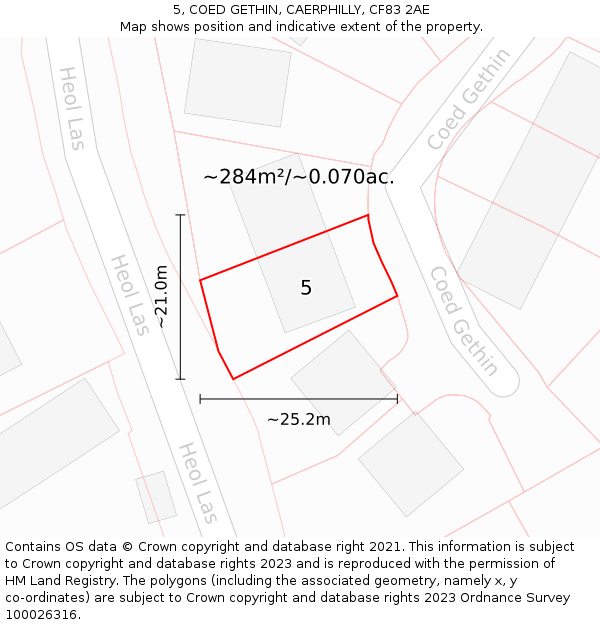 5, COED GETHIN, CAERPHILLY, CF83 2AE: Plot and title map