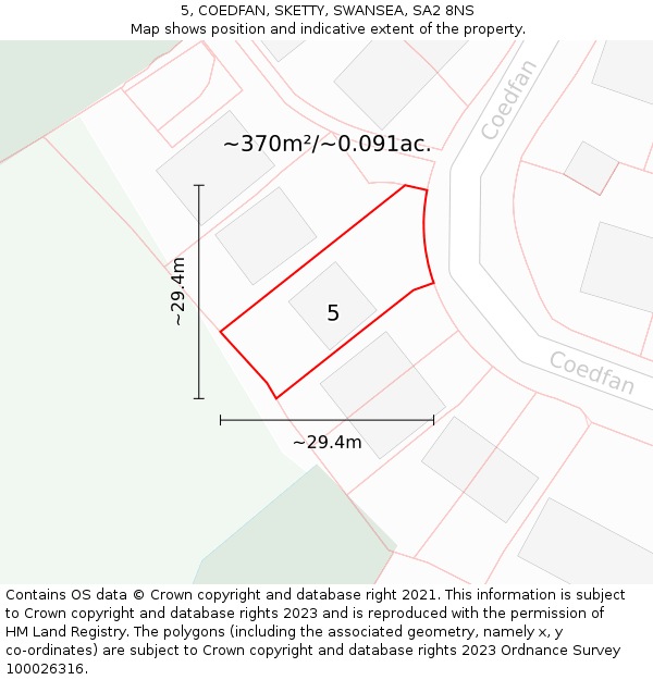 5, COEDFAN, SKETTY, SWANSEA, SA2 8NS: Plot and title map