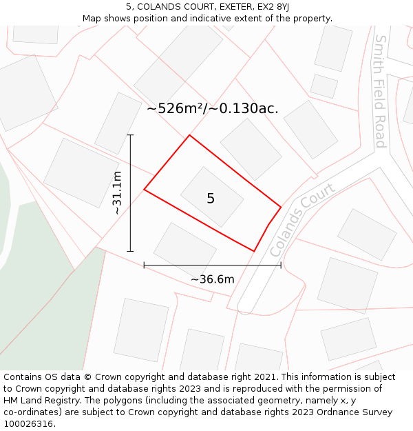 5, COLANDS COURT, EXETER, EX2 8YJ: Plot and title map