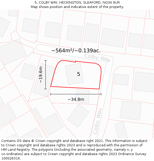 5, COLBY WAY, HECKINGTON, SLEAFORD, NG34 9UR: Plot and title map