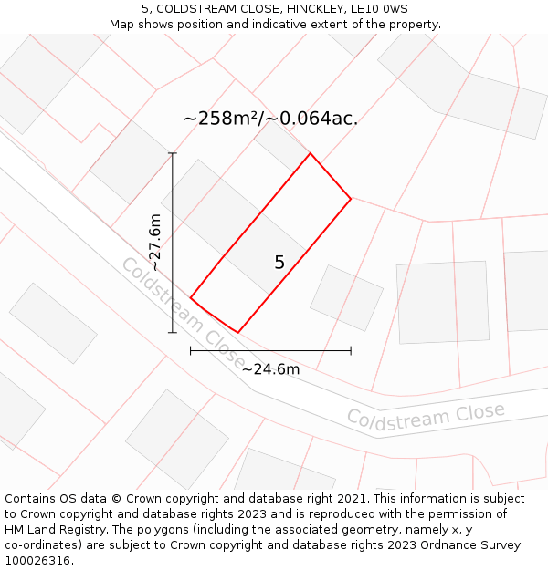 5, COLDSTREAM CLOSE, HINCKLEY, LE10 0WS: Plot and title map