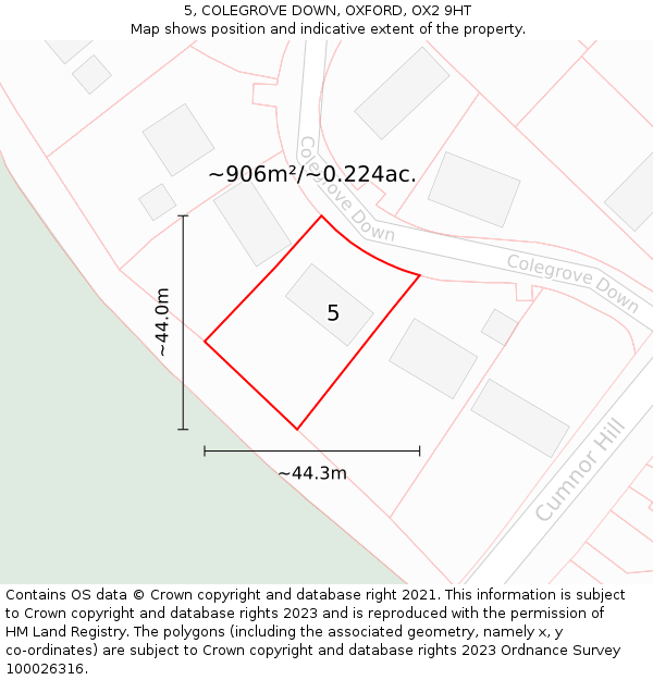 5, COLEGROVE DOWN, OXFORD, OX2 9HT: Plot and title map