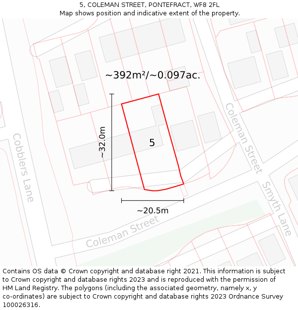 5, COLEMAN STREET, PONTEFRACT, WF8 2FL: Plot and title map
